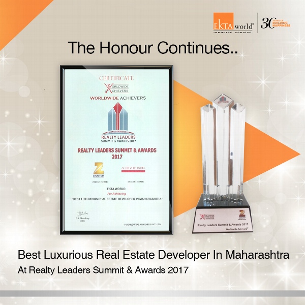 Ekta World awarded as the Best Luxurious Real Estate Developer In Maharashtra